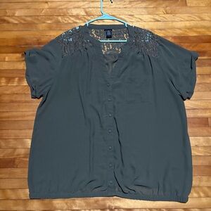 Women's Lace Shoulder Blouse - Olive Green (002)